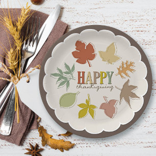 Colorful Autumn / Fall Leaves Happy Thanksgiving Paper Plates