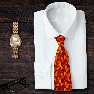 Colorful Autumn Fall Leaves Pattern Orange Tones Neck Tie