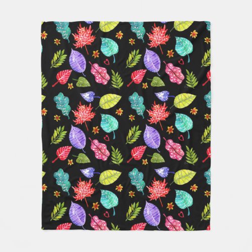 Colorful Autumn Fall Leaves Patterns Fleece Blanket