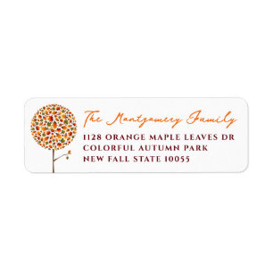 Colorful Autumn Fall Leaves Round Pop Tree Address Label