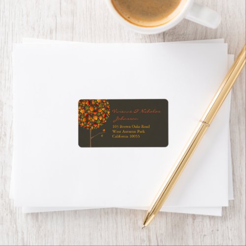 Colorful Autumn Fall Leaves Round Pop Tree Address Label