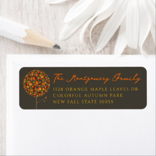 Colorful Autumn Fall Leaves Round Pop Tree Address Label