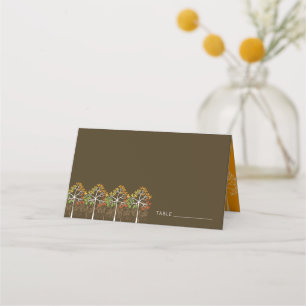 Colorful Autumn Fall Trees On Brown Wedding Party Place Card