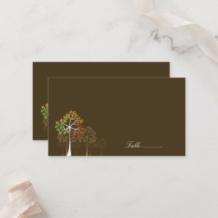 Colorful Autumn Fall Trees On Brown Wedding Party Place Card
