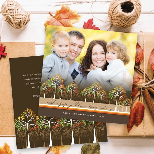 Colorful Autumn Fall Trees Thanksgiving Photo Holiday Card