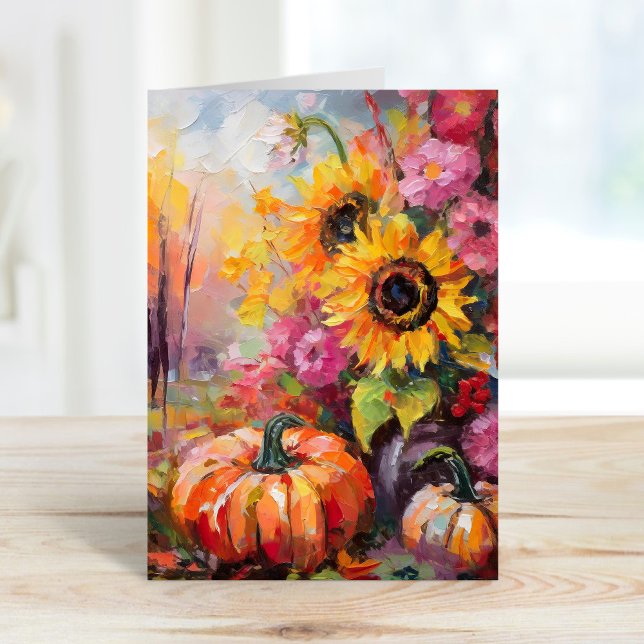 Colorful Autumn Floral and Pumpkins Card (Creator Uploaded)