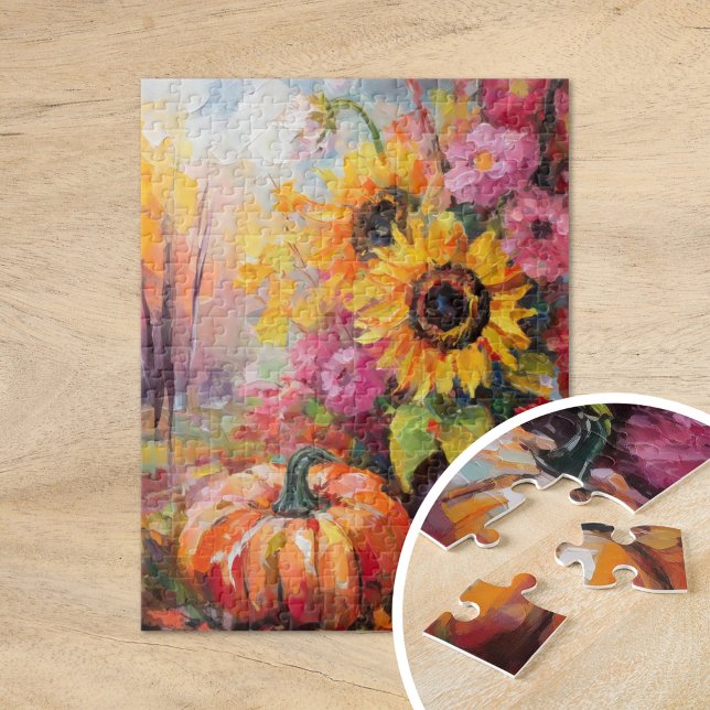 Colorful Autumn Floral and Pumpkins Jigsaw Puzzle (Creator Uploaded)