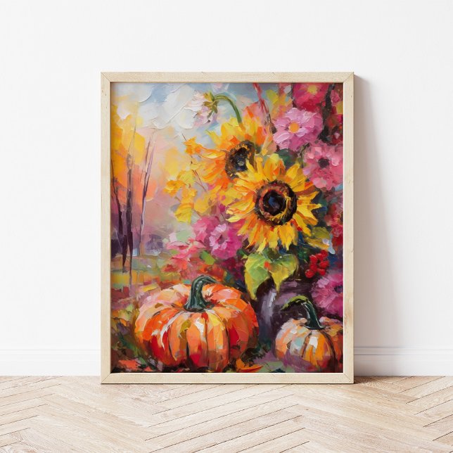 Colorful Autumn Floral and Pumpkins Poster (Creator Uploaded)