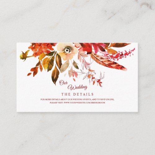 Colorful Autumn Floral Wedding Website Enclosure Card