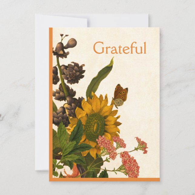 Colorful Autumn Flowers Happy Thanksgiving Holiday Card (Front)