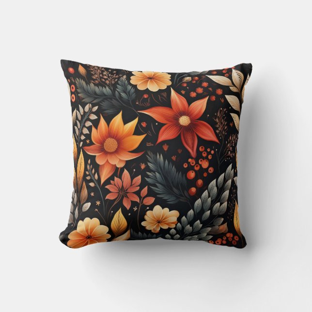 Colorful autumn flowers throw pillow (Front)