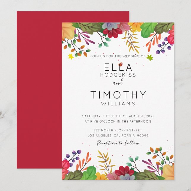 Colorful Autumn  foliage floral frame Invitation (Front/Back)