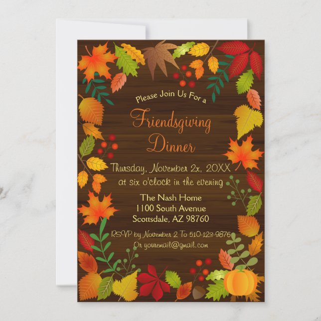 Colorful Autumn Foliage For Thanksgiving Invitation (Front)