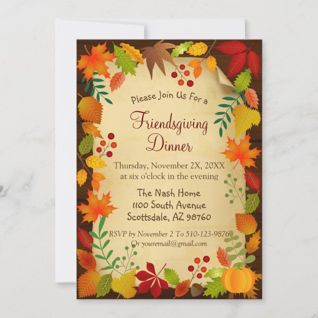 Colorful Autumn Foliage For Thanksgiving Invitation (Front)