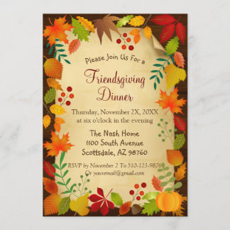 Colorful Autumn Foliage For Thanksgiving Invitation