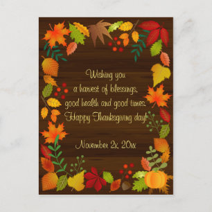 Colorful Autumn Foliage For Thanksgiving Invitation Postcard
