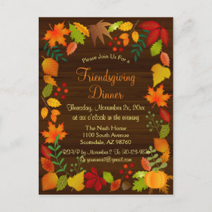 Colorful Autumn Foliage For Thanksgiving Invitation Postcard