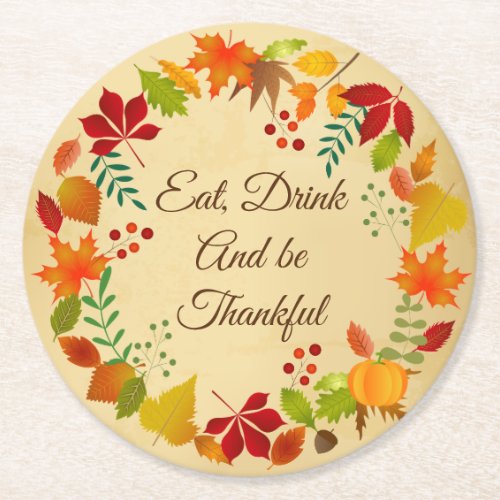 Colorful Autumn Foliage For Thanksgiving Round Paper Coaster