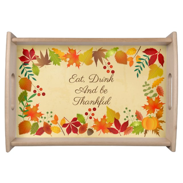 Colorful Autumn Foliage For Thanksgiving Serving Tray (Front)