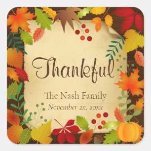 Colorful Autumn Foliage For Thanksgiving Square Sticker