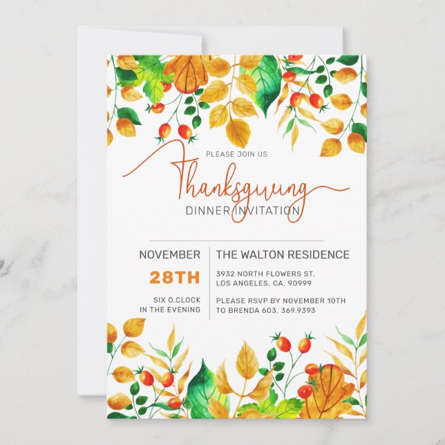 Colorful Autumn Foliage Thanksgiving dinner Holiday Card (Front)