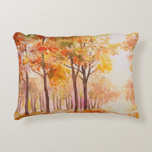 Colorful Autumn Forest Oil Landscape Accent Pillow