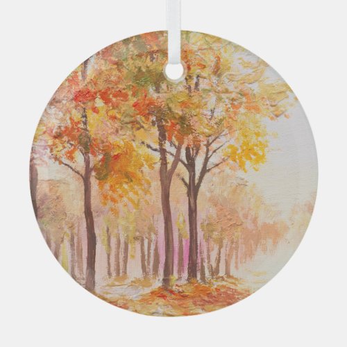 Colorful Autumn Forest Oil Landscape Glass Ornament