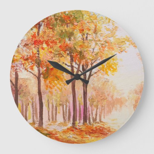 Colorful Autumn Forest Oil Landscape Large Clock