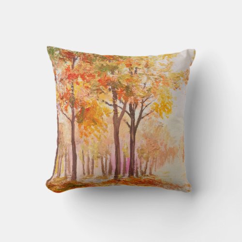 Colorful Autumn Forest Oil Landscape Throw Pillow