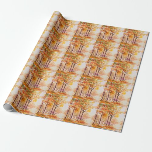 Colorful Autumn Forest Oil Landscape Wrapping Paper