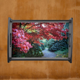 Colorful Autumn Garden Walk Landscape Serving Tray