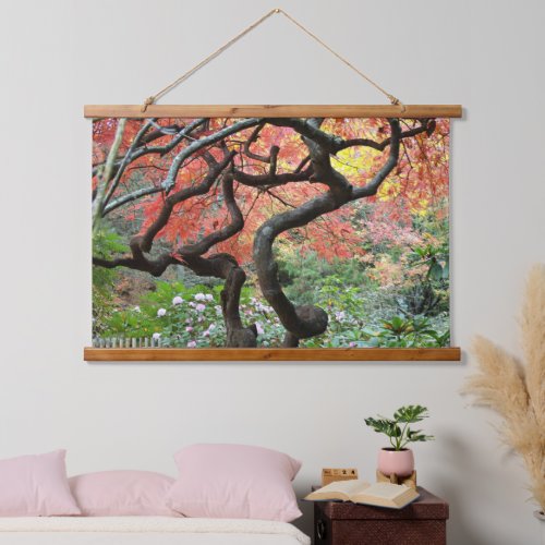 Colorful Autumn Gnarly Japanese Maple Tree Hanging Tapestry