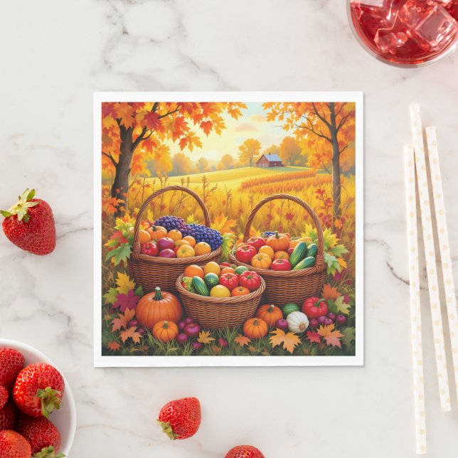 Colorful Autumn Harvest Baskets Napkins (Insitu)
