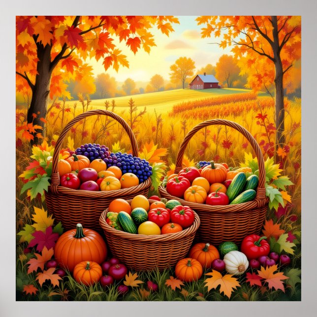 Colorful Autumn Harvest Baskets Poster (Front)