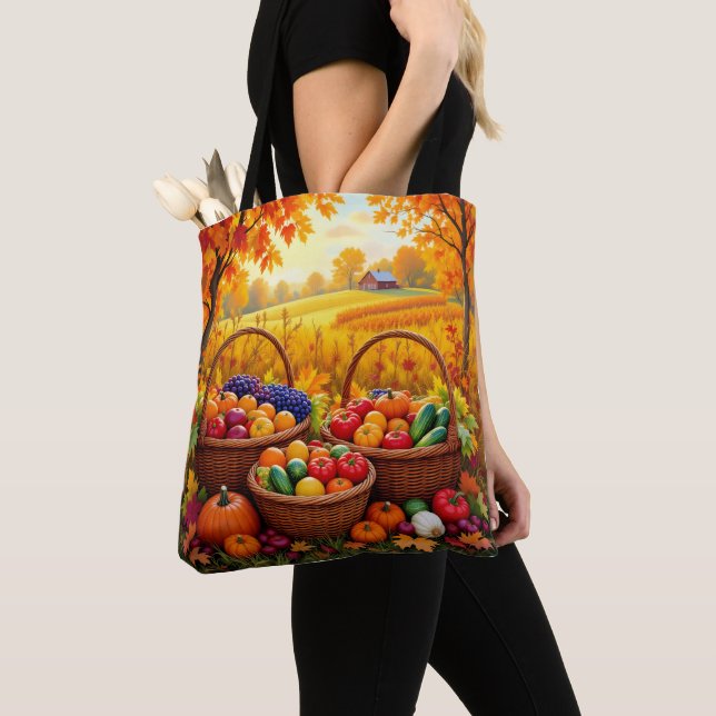 Colorful Autumn Harvest Baskets Tote Bag (Close Up)