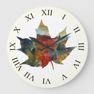 Colorful Autumn, Leaf Art Wall Clock