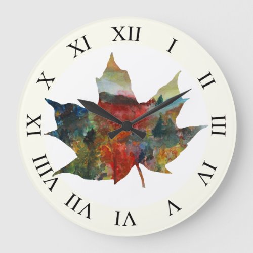 Colorful Autumn Leaf Art  Wall Clock