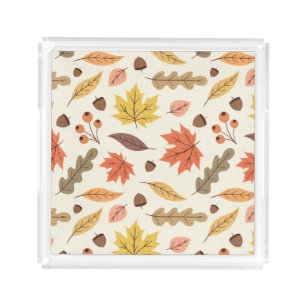 Colorful Autumn Leaf Fall Pattern Acrylic Tray