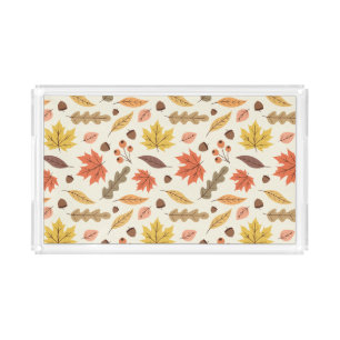 Colorful Autumn Leaf Fall Pattern Acrylic Tray