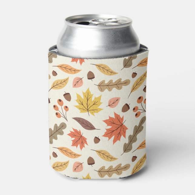 Colorful Autumn Leaf Fall Pattern Can Cooler (Can Front)