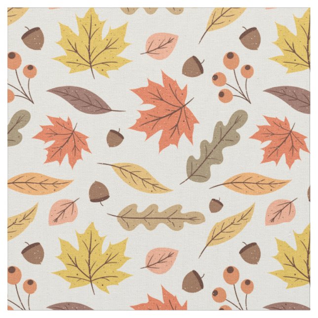 Colorful Autumn Leaf Fall Pattern Fabric (Close Up)