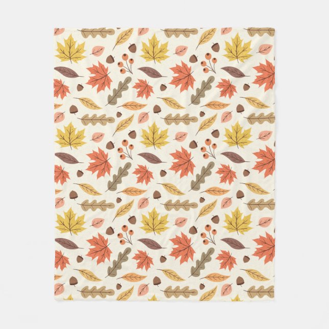 Colorful Autumn Leaf Fall Pattern Fleece Blanket (Front)