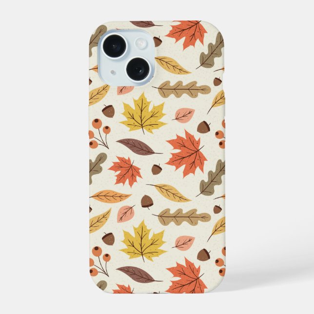 Colorful Autumn Leaf Fall Pattern iPhone 15 Case (Back)