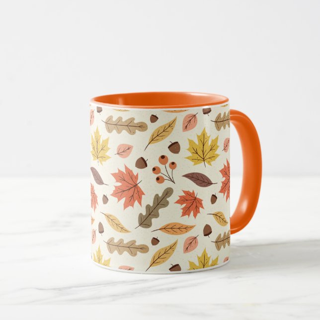 Colorful Autumn Leaf Fall Pattern Mug (Front Right)