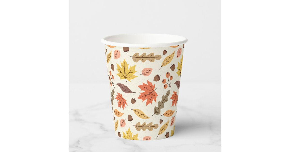 Fall Cup Designa Colorful Autumn Leaf Fall Pattern Paper Cups | Zazzle