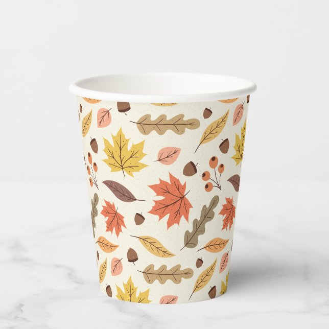 Colorful Autumn Leaf Fall Pattern Paper Cups (Front)