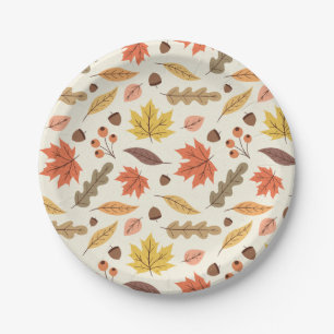 Colorful Autumn Leaf Fall Pattern Paper Plates