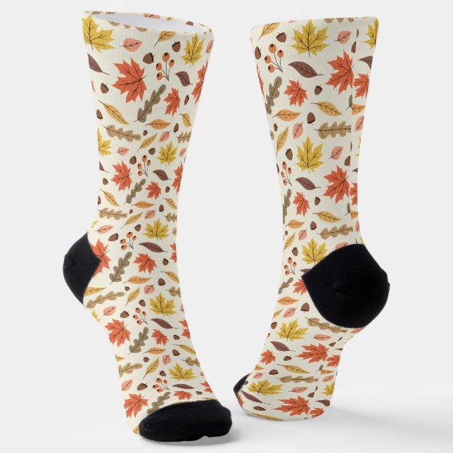 Colorful Autumn Leaf Fall Pattern Socks (Angled)
