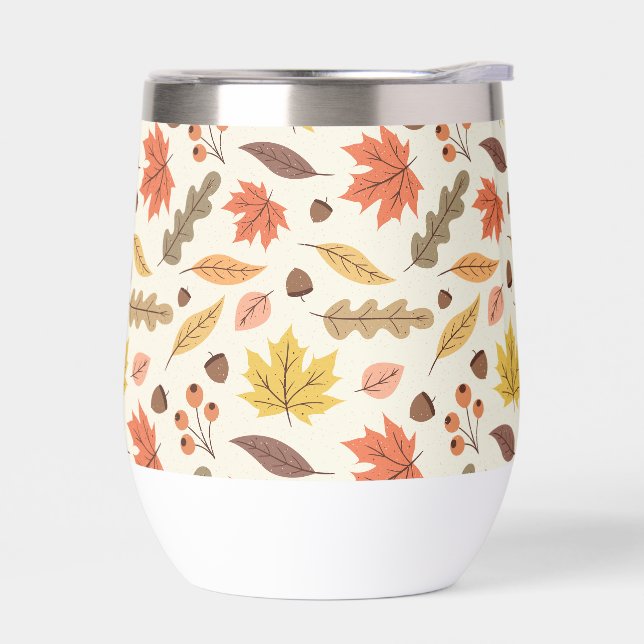 Colorful Autumn Leaf Fall Pattern Thermal Wine Tumbler (Left)