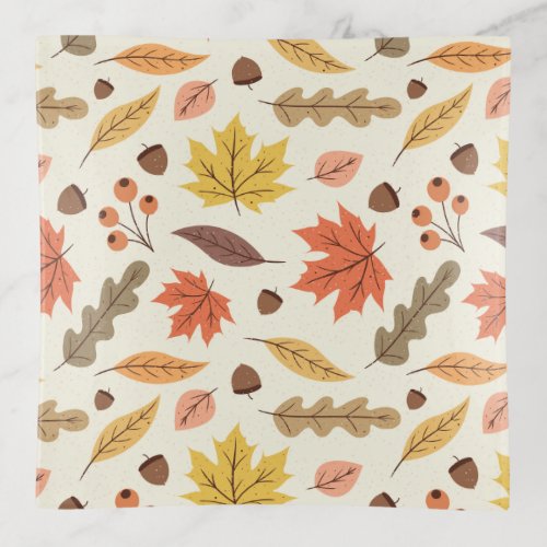 Colorful Autumn Leaf Fall Pattern Trinket Tray